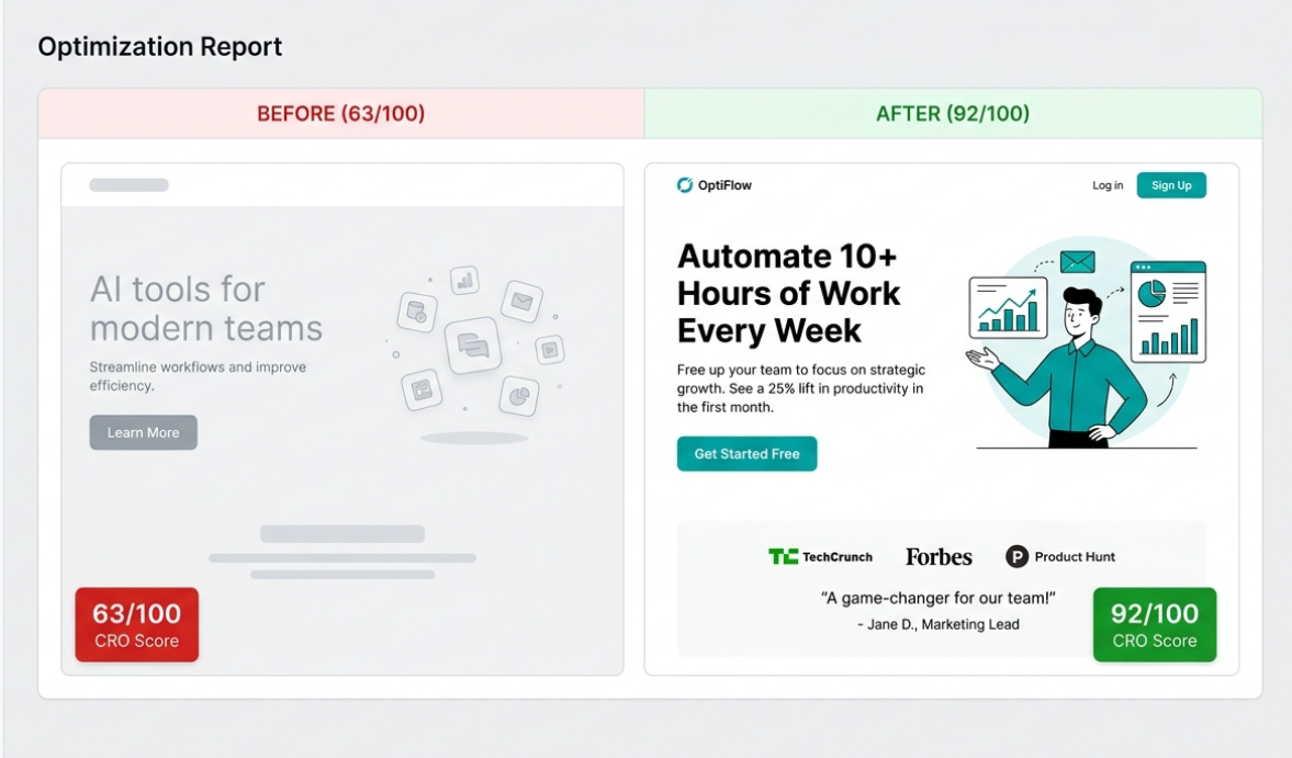 Before and After Landing Page Optimization Comparison